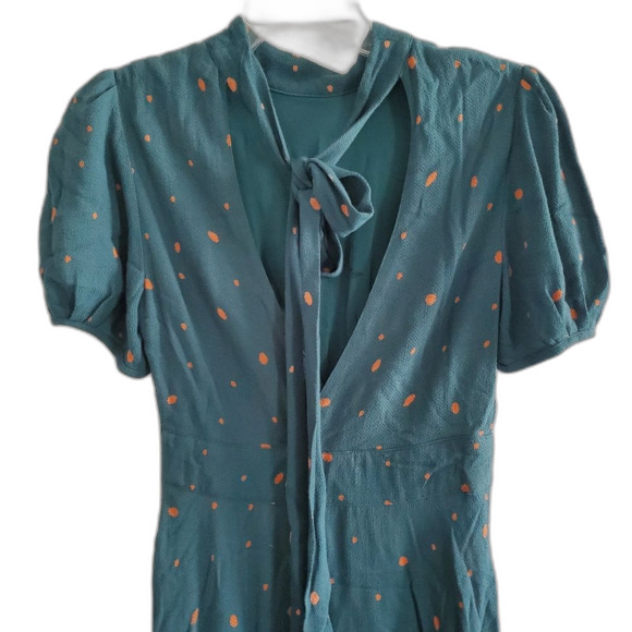 Free People Dress Women Size 0 Green Combo Boho A-Line Flare Keyhole Abbie - Picture 8 of 12